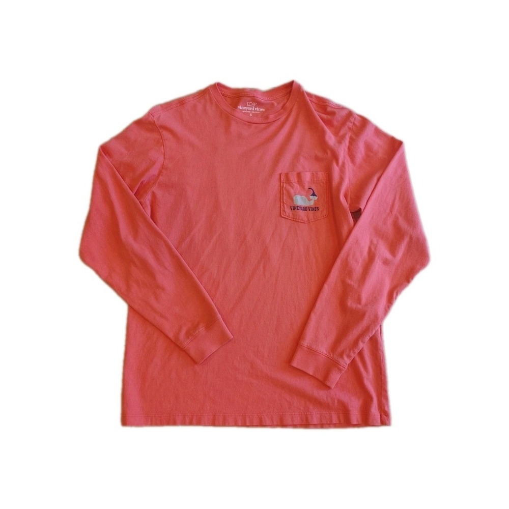 Vineyard Vines Shirt Mens Smal Long Sleeve Crew Neck Pocket Melon Pink Hot Sauce